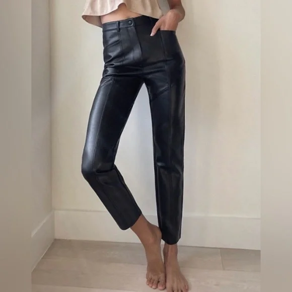 ARITZIA Wilfred Rebel Black Vegan Leather Cropped Pants - Picture 1 of 13